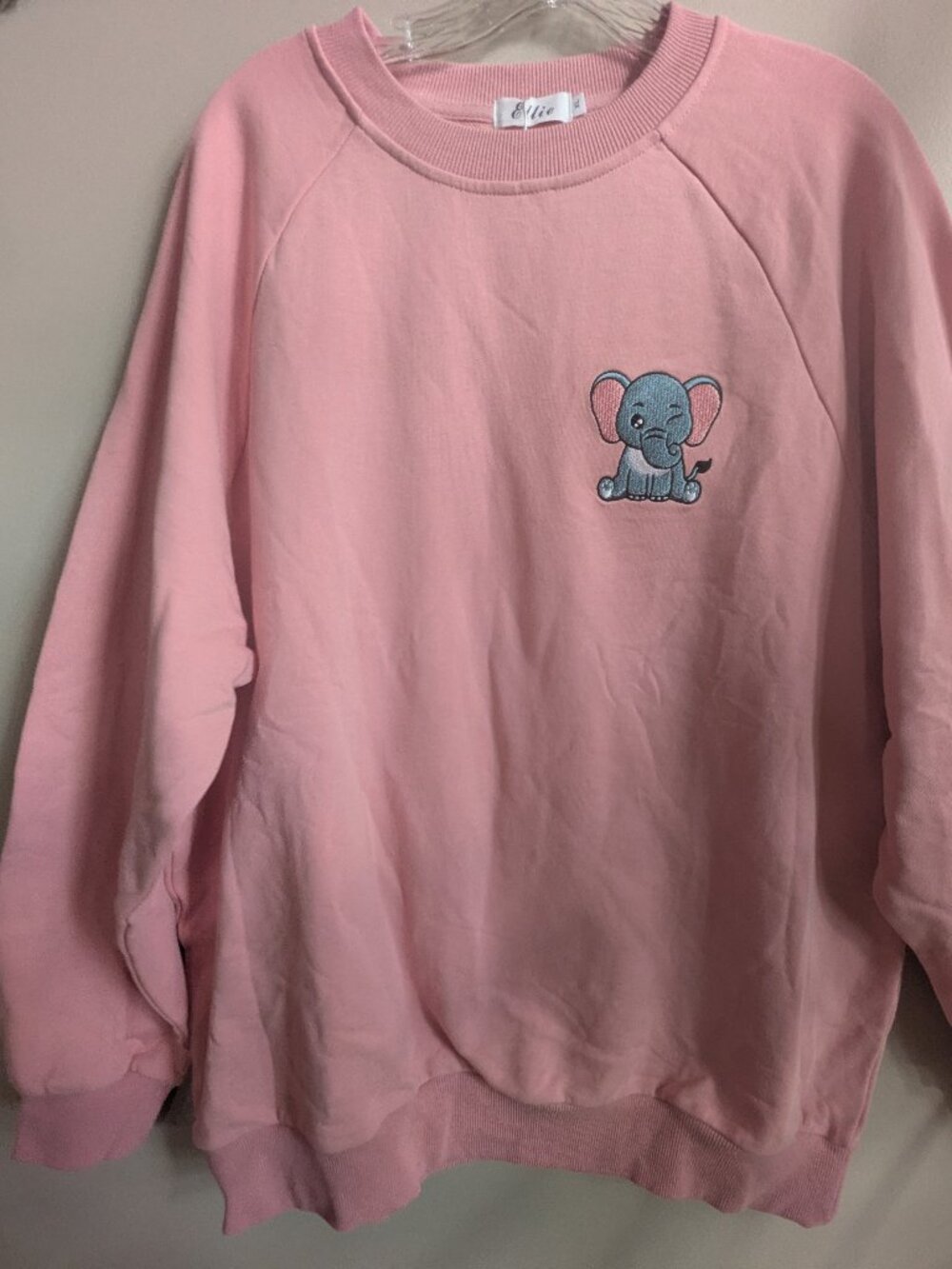ellie embroidered meme quote pink elephant sweatshirt size XL #788